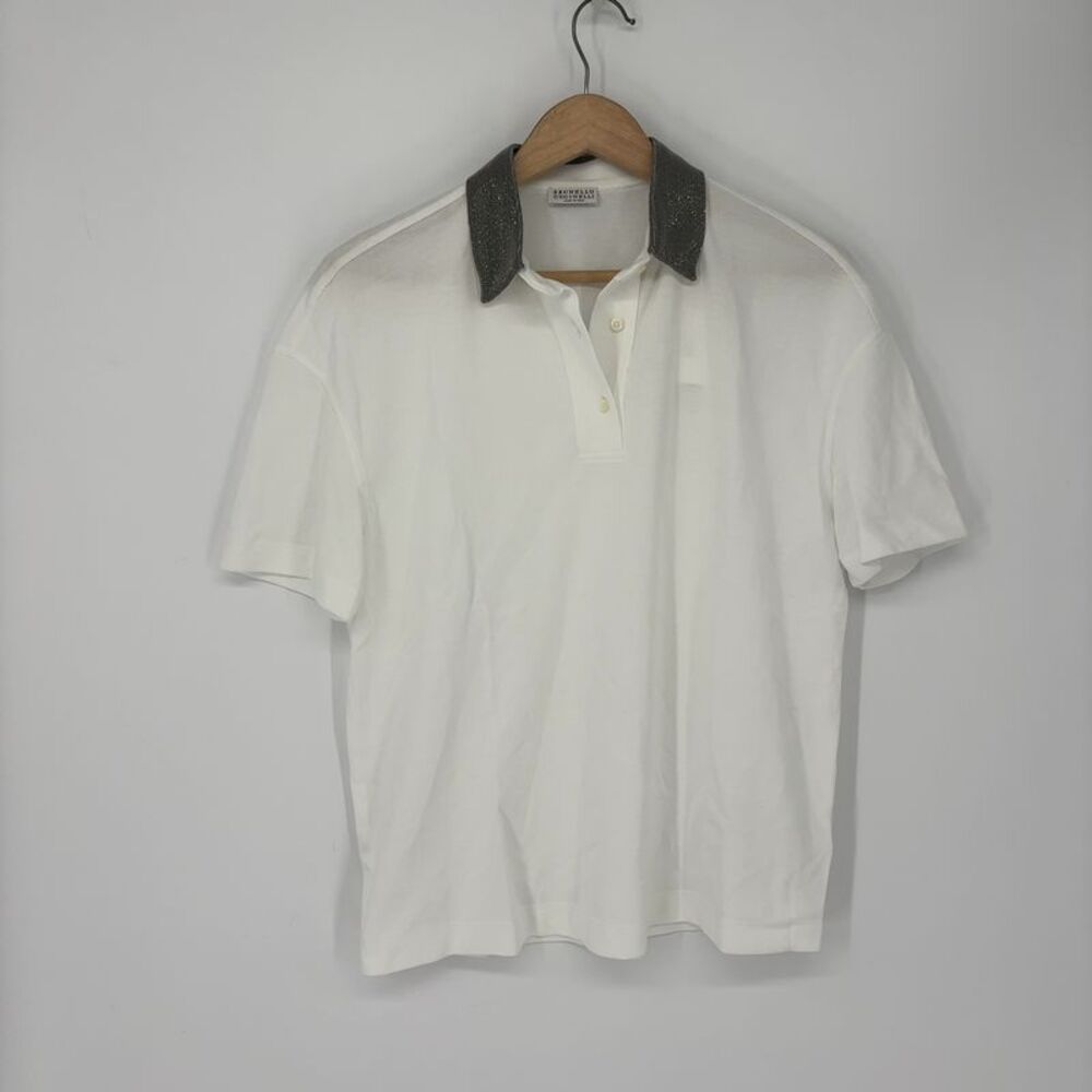 Brunello Cucinelli Ball Chain Collar Polo Shirt